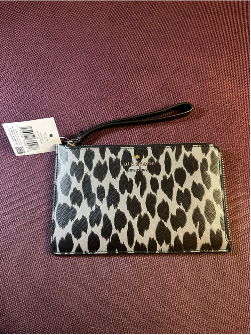 Kate Spade Wristlet Clutch One Size Grey Black Spotted Animal Print